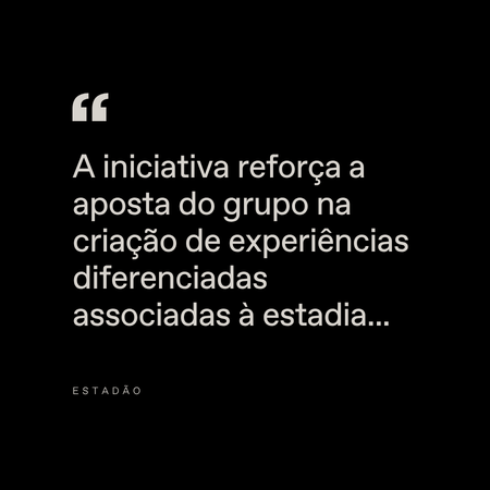 White text on a black background reads: “A iniciativa reforça a aposta do grupo na criação de experiências diferenciadas associadas à estadia...” At the bottom, “ESTADÃO” is written in small letters.